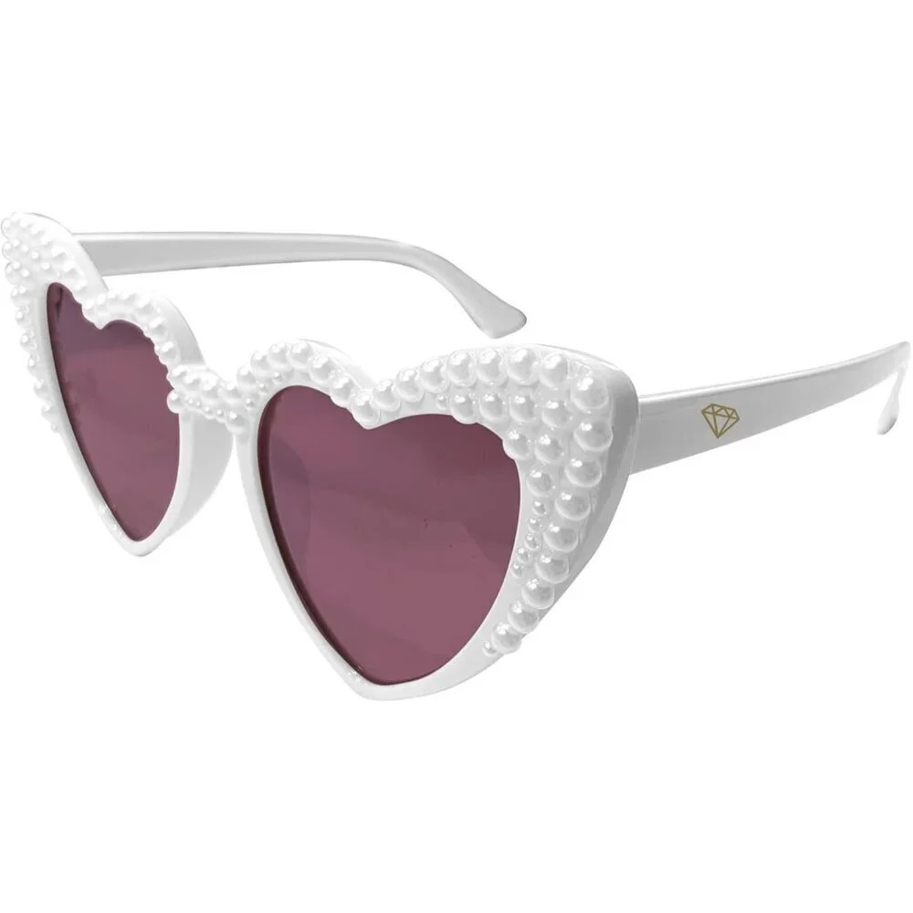 ❤️Women White Sunglasses, Pearl Heart  for Bride,Bridal Shower Accessory,